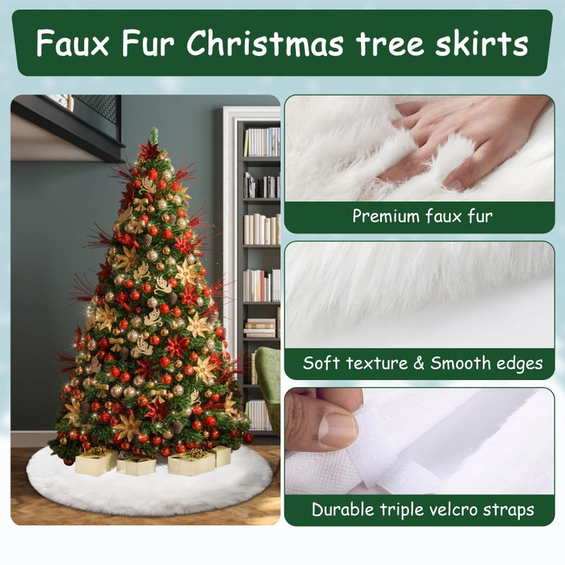 AOGU 48 Inch Faux Fur Christmas Tree Skirt White Plush Skirt for Merry Christmas Party Christmas Tree Decoration - Image 2